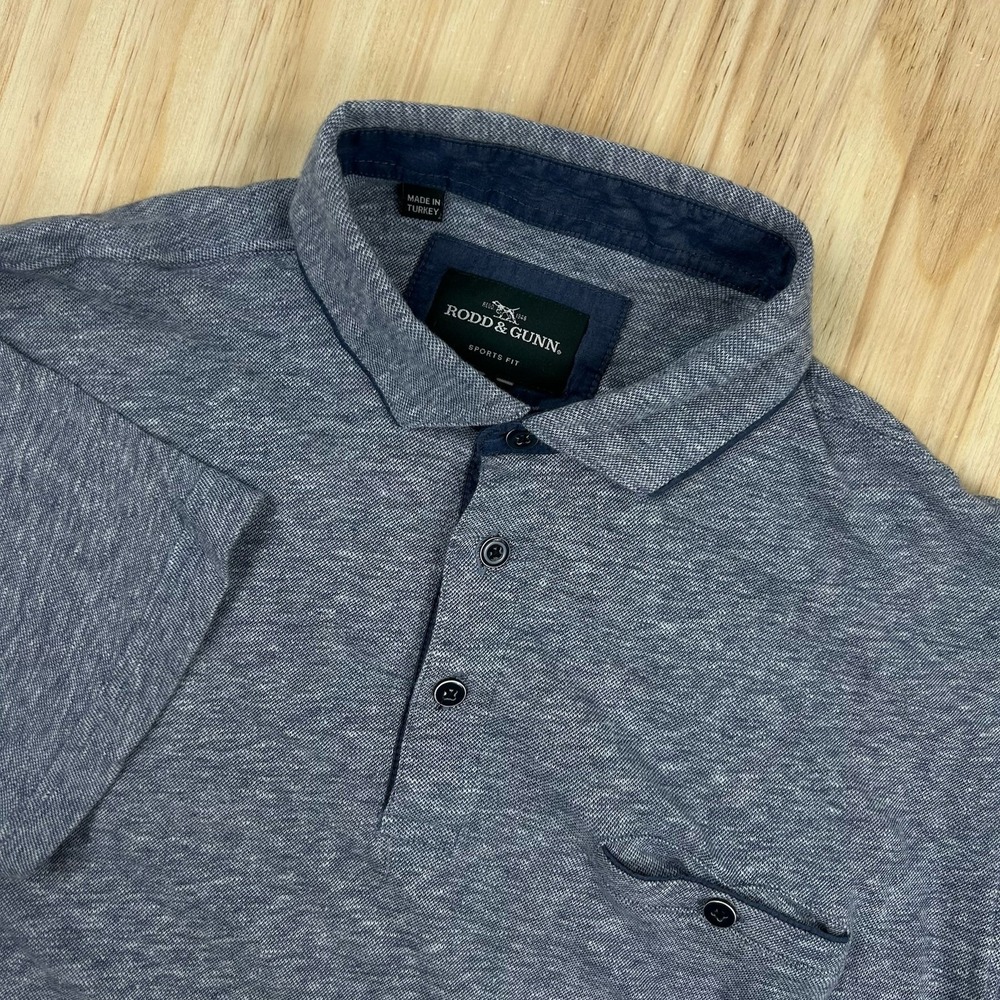 Rodd & Gunn Men's Polo Shir Blue Short Sleeve Size Large Fitted Preppy